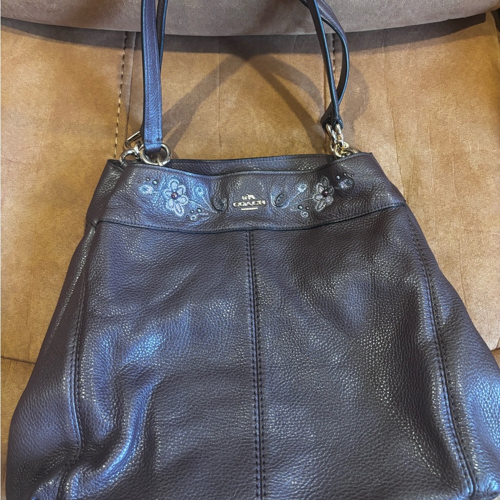 Coach Black Leather Shoulder Bag with Silver Accents